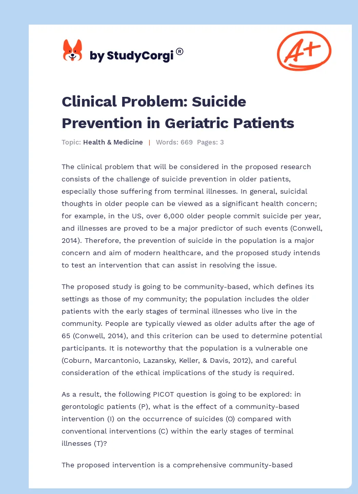 Clinical Problem: Suicide Prevention in Geriatric Patients. Page 1