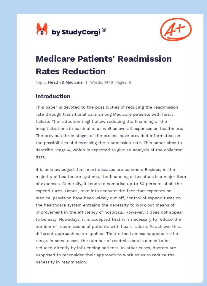 Medicare Patients' Readmission Rates Reduction. Page 1