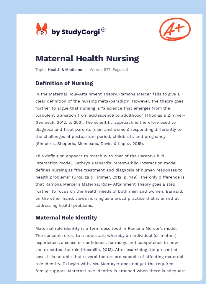 Maternal Health Nursing. Page 1