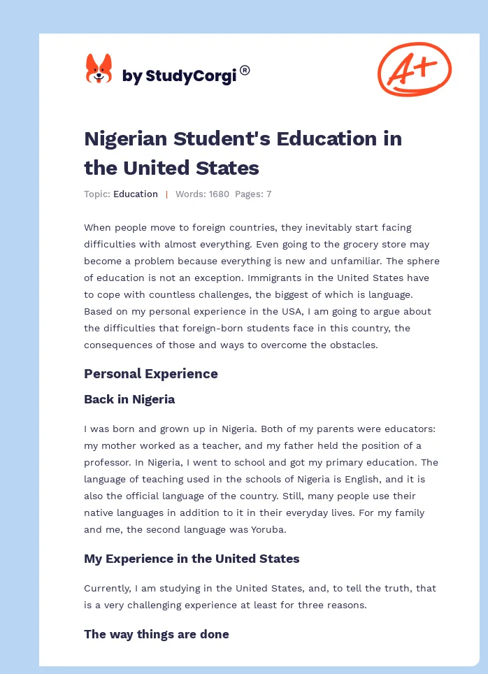 Nigerian Student's Education in the United States. Page 1