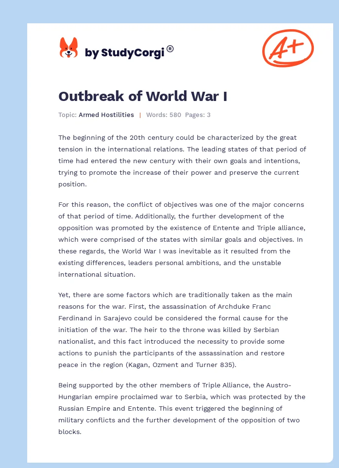 Outbreak of World War I. Page 1