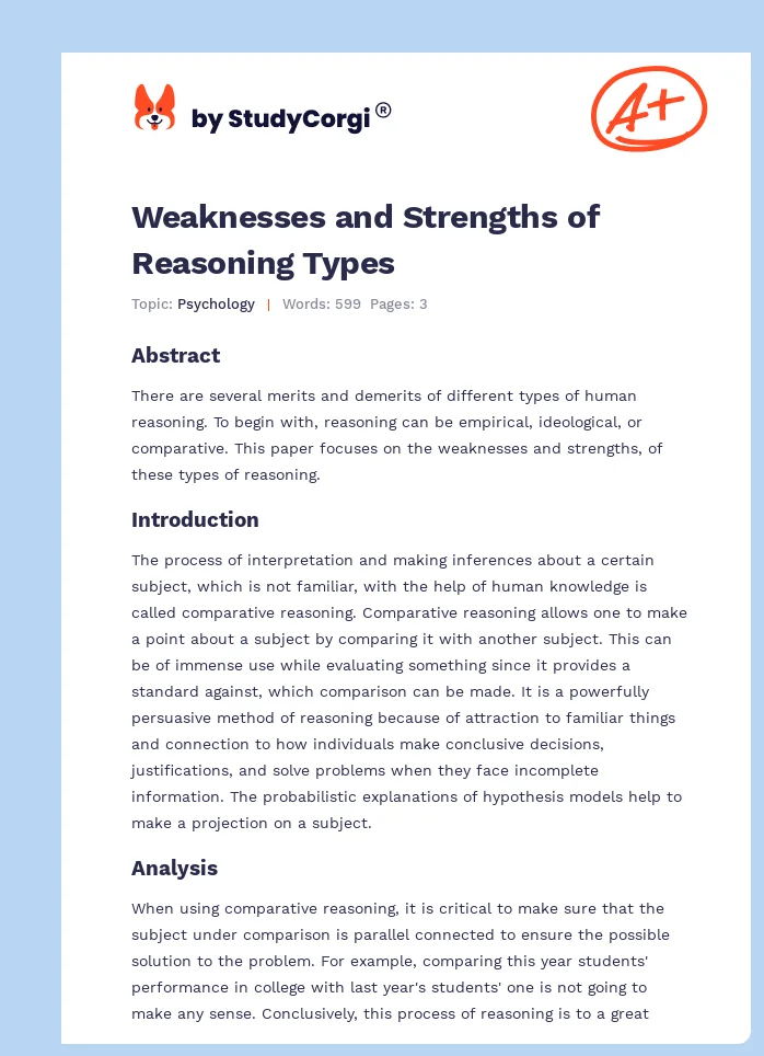 Weaknesses and Strengths of Reasoning Types. Page 1