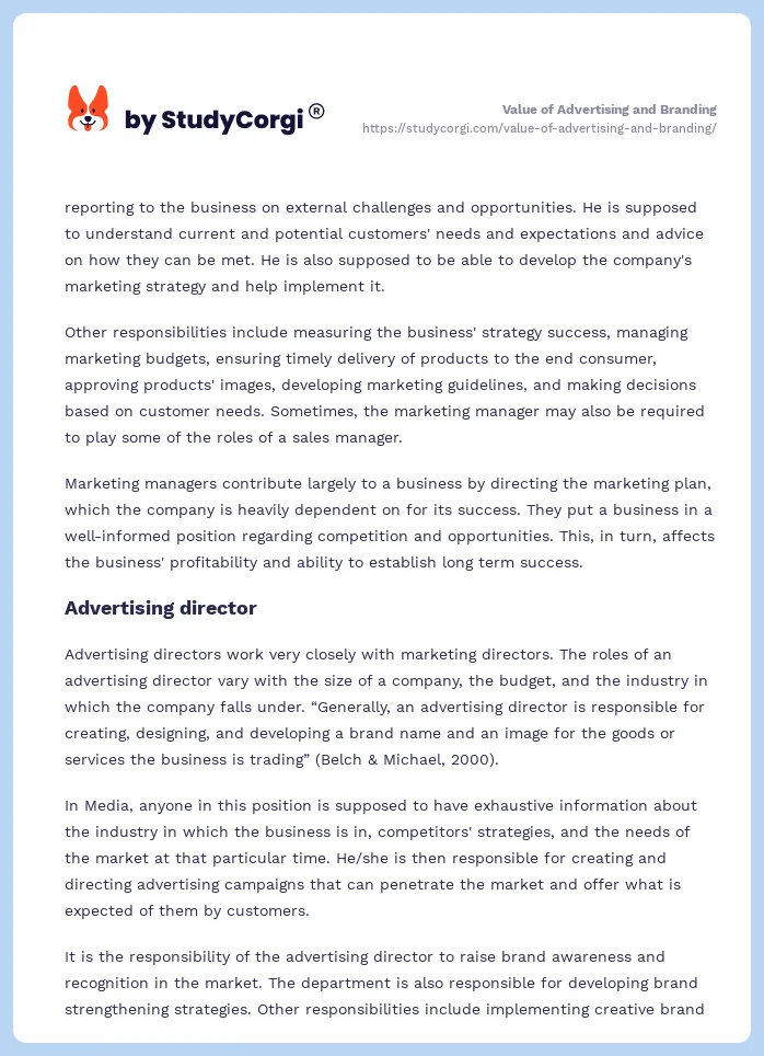 Value of Advertising and Branding. Page 2