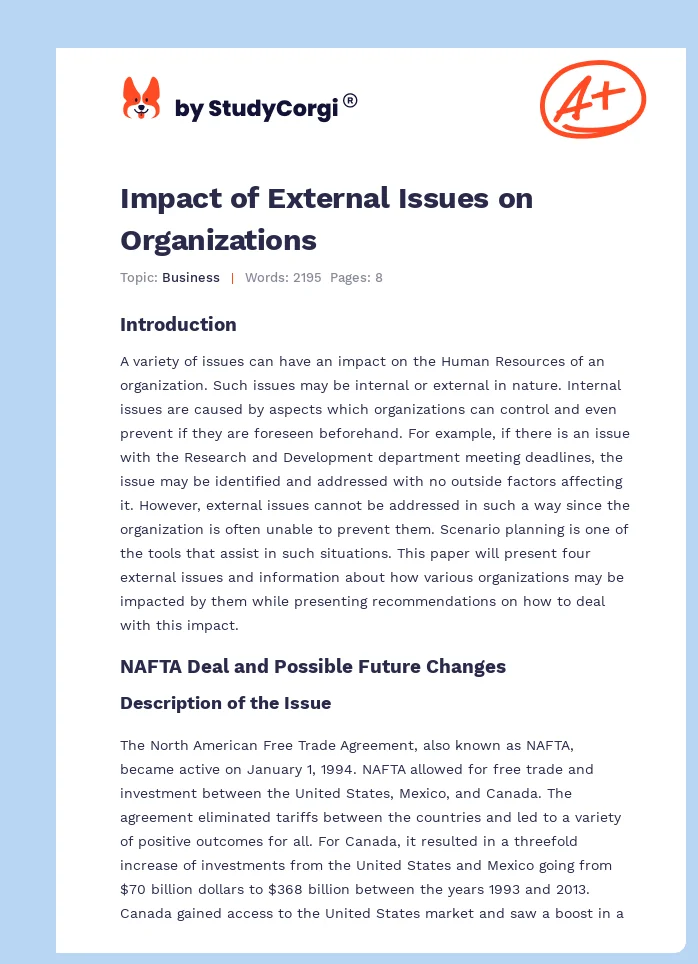 Impact of External Issues on Organizations. Page 1