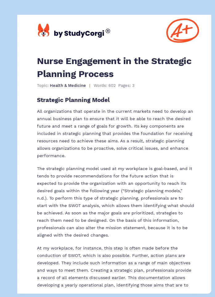 Nurse Engagement in the Strategic Planning Process. Page 1
