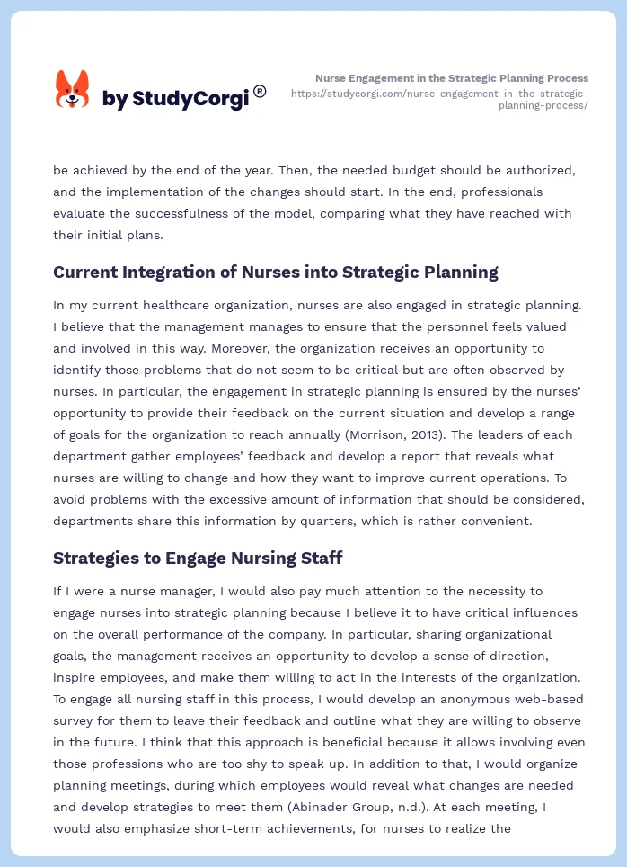 Nurse Engagement in the Strategic Planning Process. Page 2