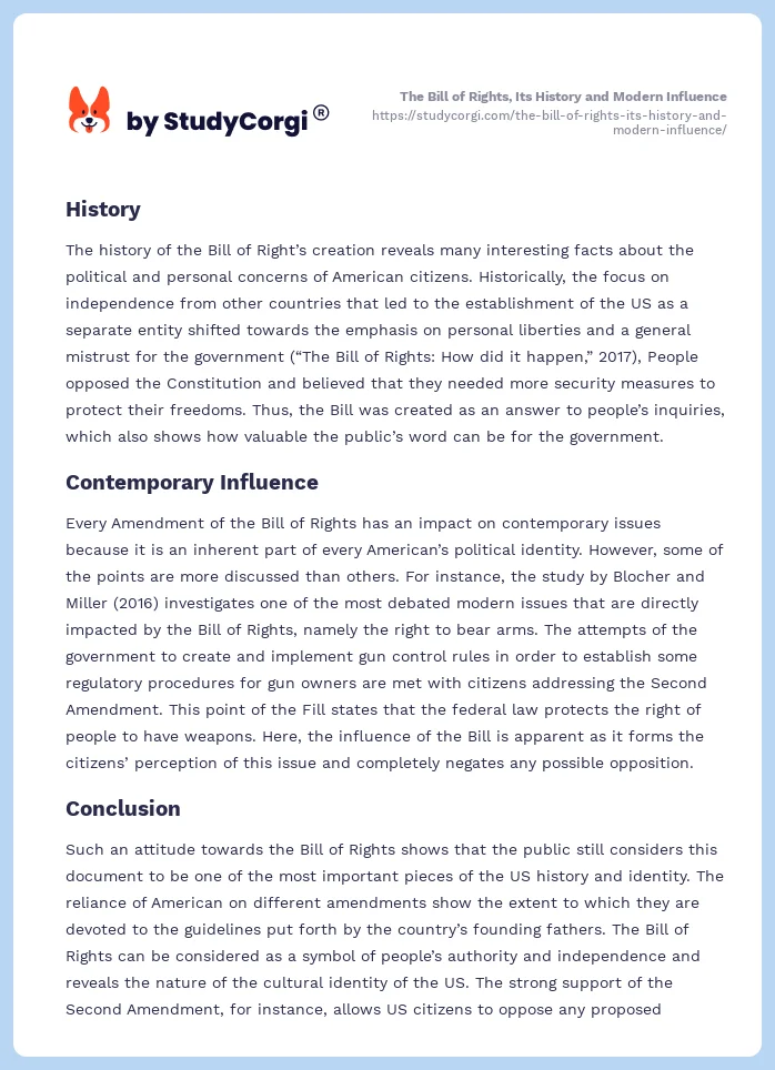 The Bill of Rights, Its History and Modern Influence. Page 2