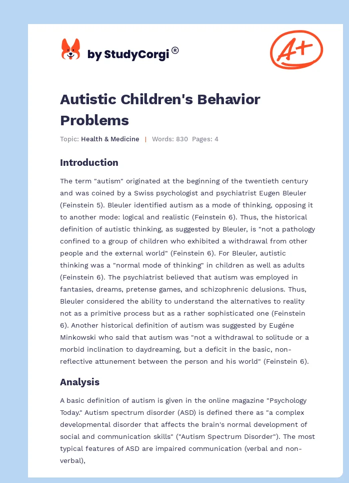 Autistic Children's Behavior Problems. Page 1