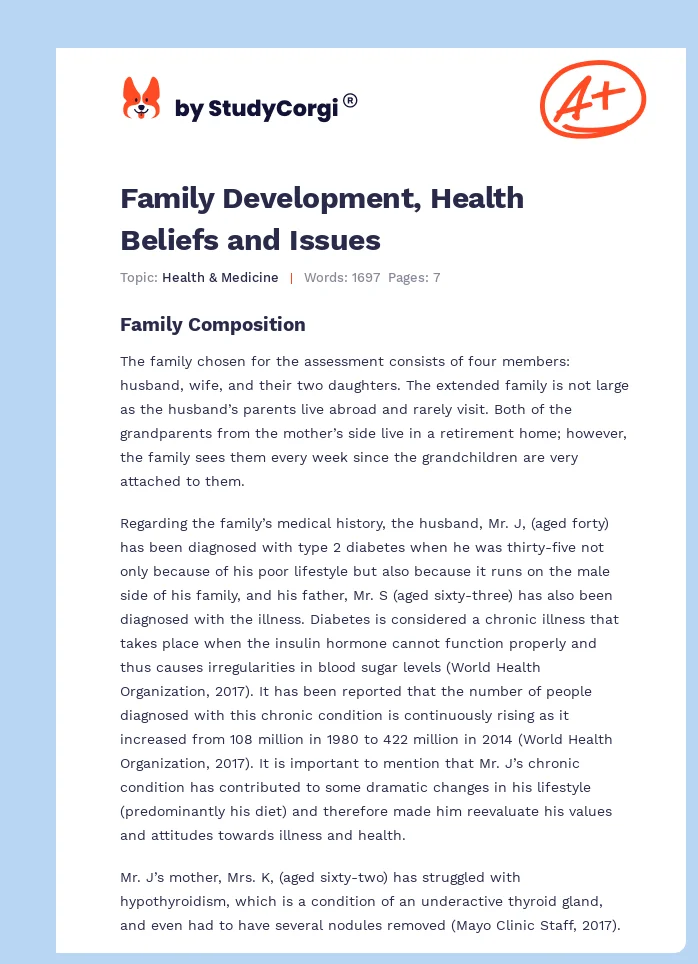 Family Development, Health Beliefs and Issues. Page 1