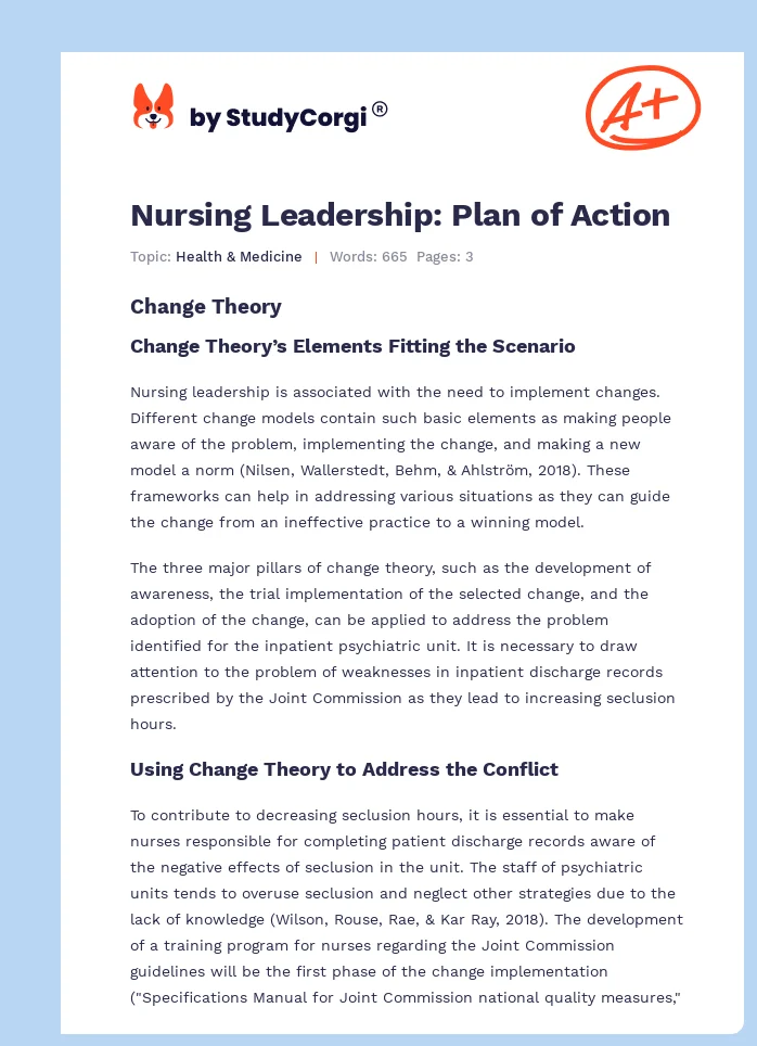 Nursing Leadership: Plan of Action. Page 1