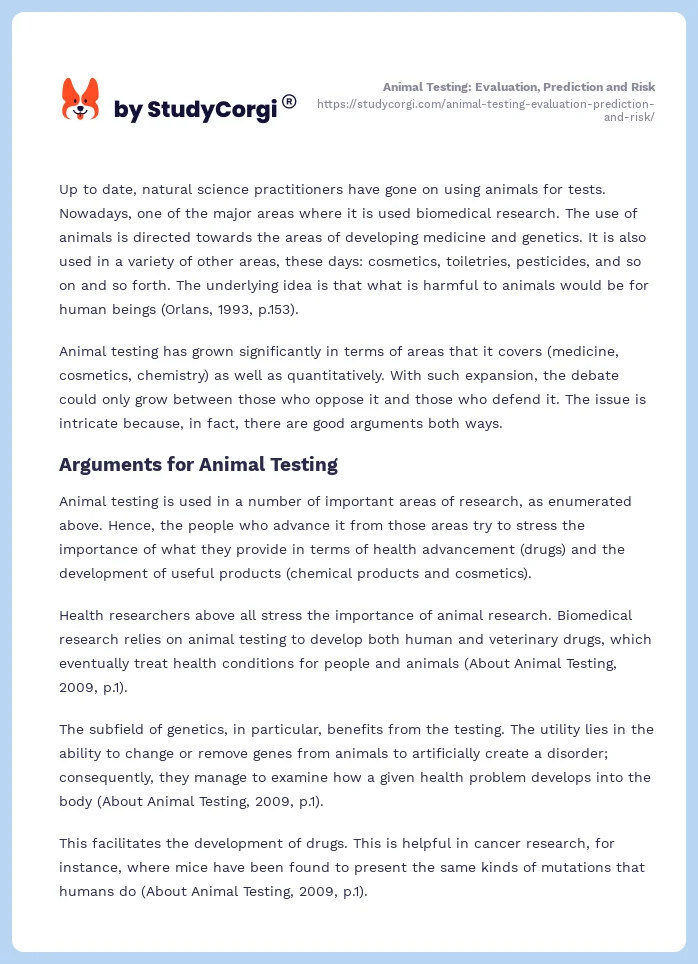 Animal Testing: Evaluation, Prediction and Risk. Page 2