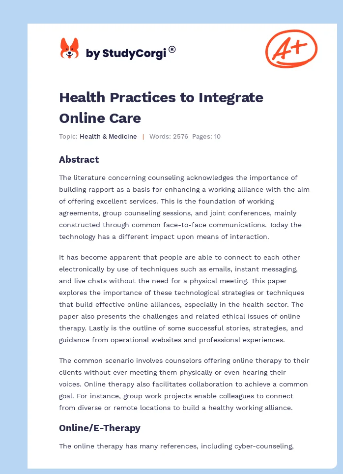 Health Practices to Integrate Online Care. Page 1