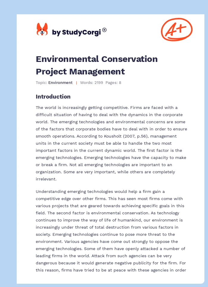 Environmental Conservation Project Management. Page 1