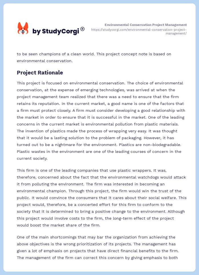 Environmental Conservation Project Management. Page 2