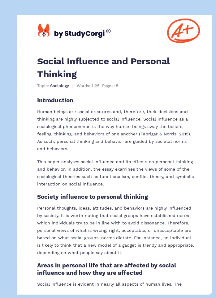 Social Influence and Personal Thinking. Page 1