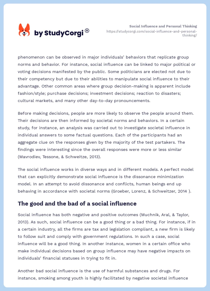 Social Influence and Personal Thinking. Page 2