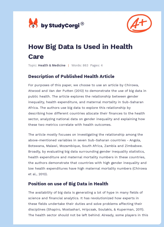 How Big Data Is Used in Health Care. Page 1