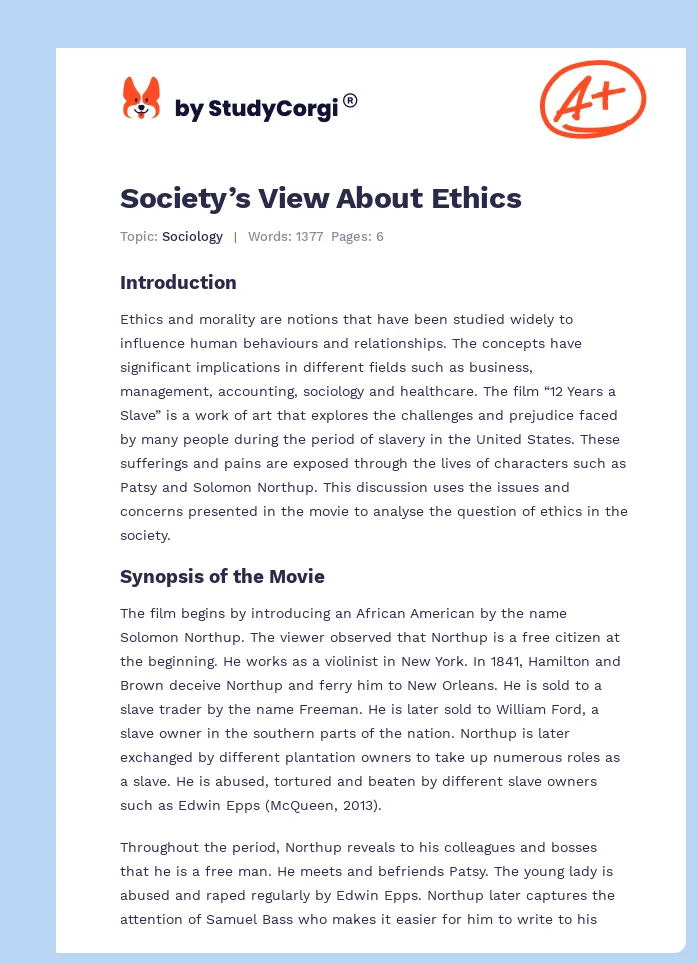 Society’s View About Ethics. Page 1