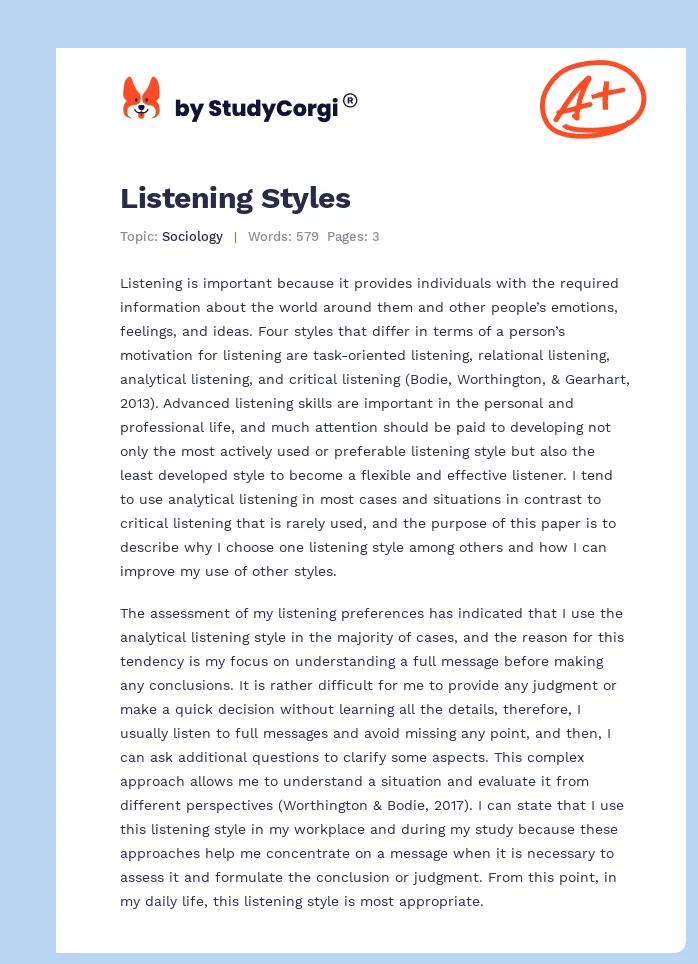 writing assignment 2 listening styles