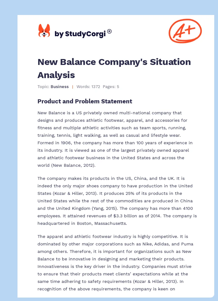 New Balance Company's Situation Analysis. Page 1