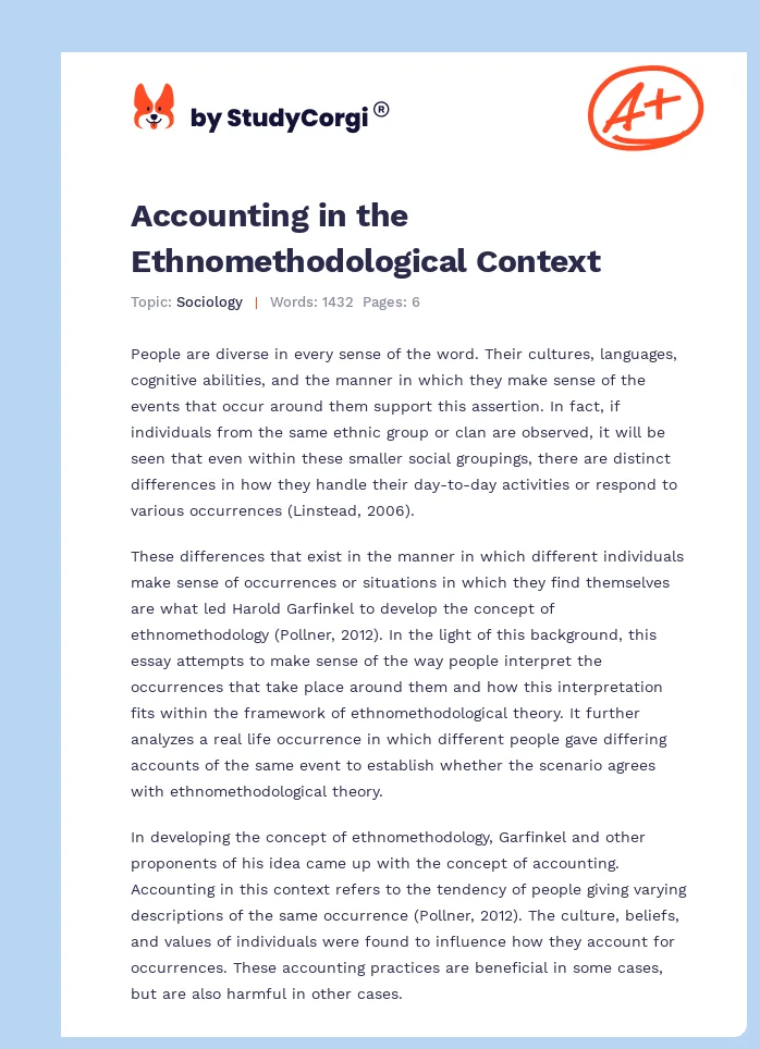 Accounting in the Ethnomethodological Context. Page 1