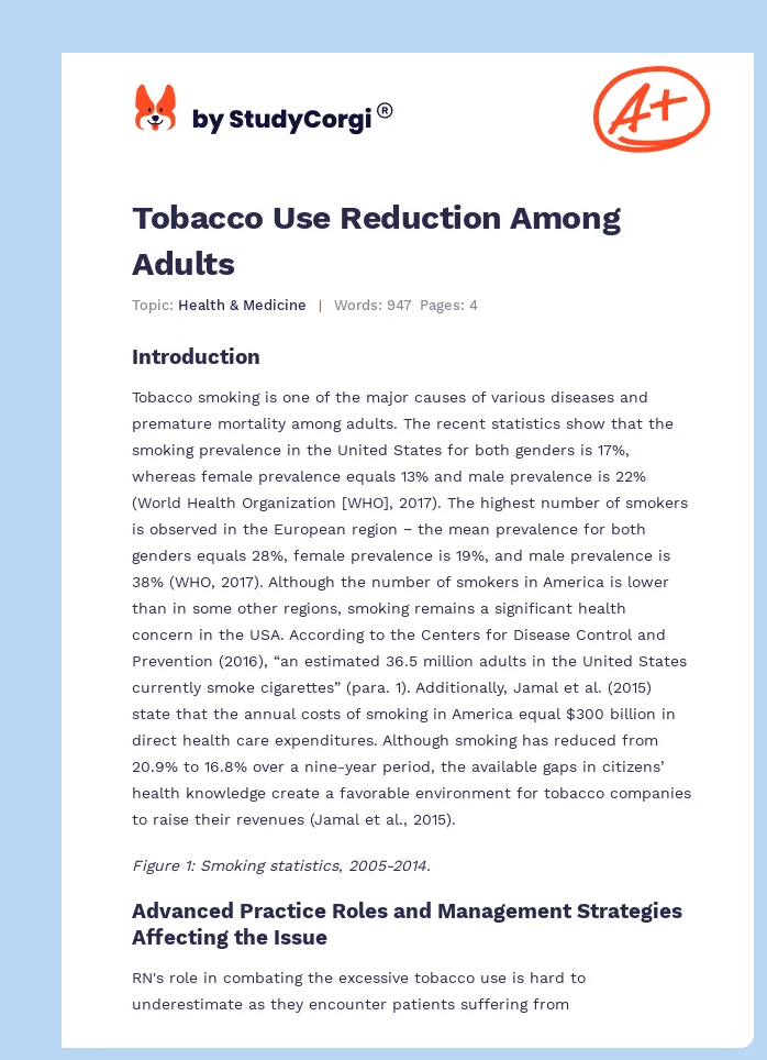 Tobacco Use Reduction Among Adults. Page 1