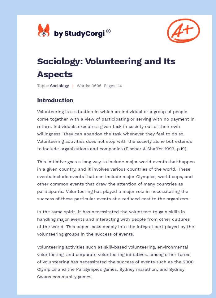 Sociology: Volunteering and Its Aspects. Page 1