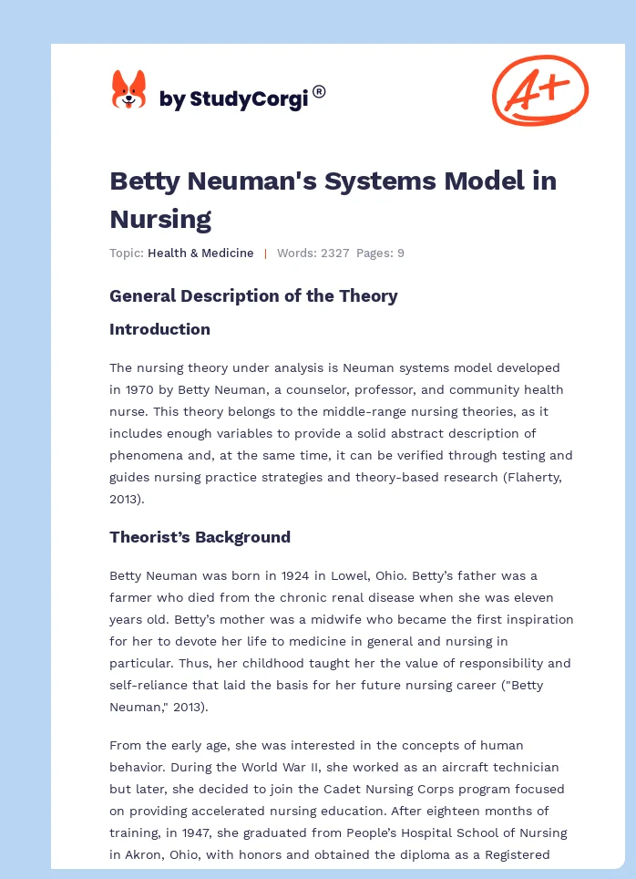 Betty Neuman's Systems Model in Nursing. Page 1