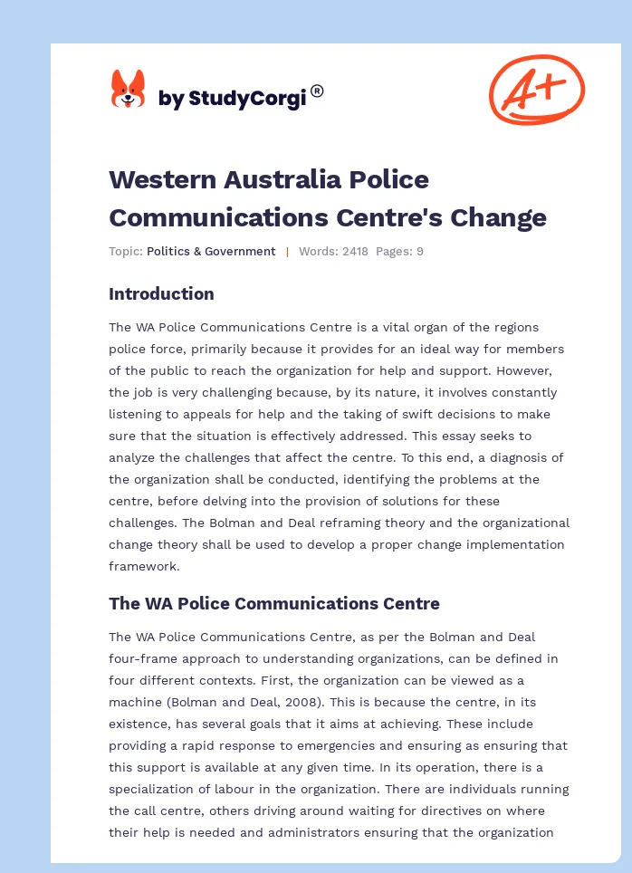 Western Australia Police Communications Centre's Change. Page 1