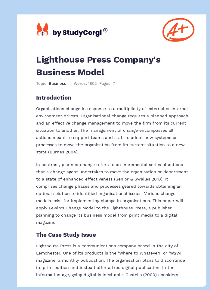 Lighthouse Press Company's Business Model. Page 1