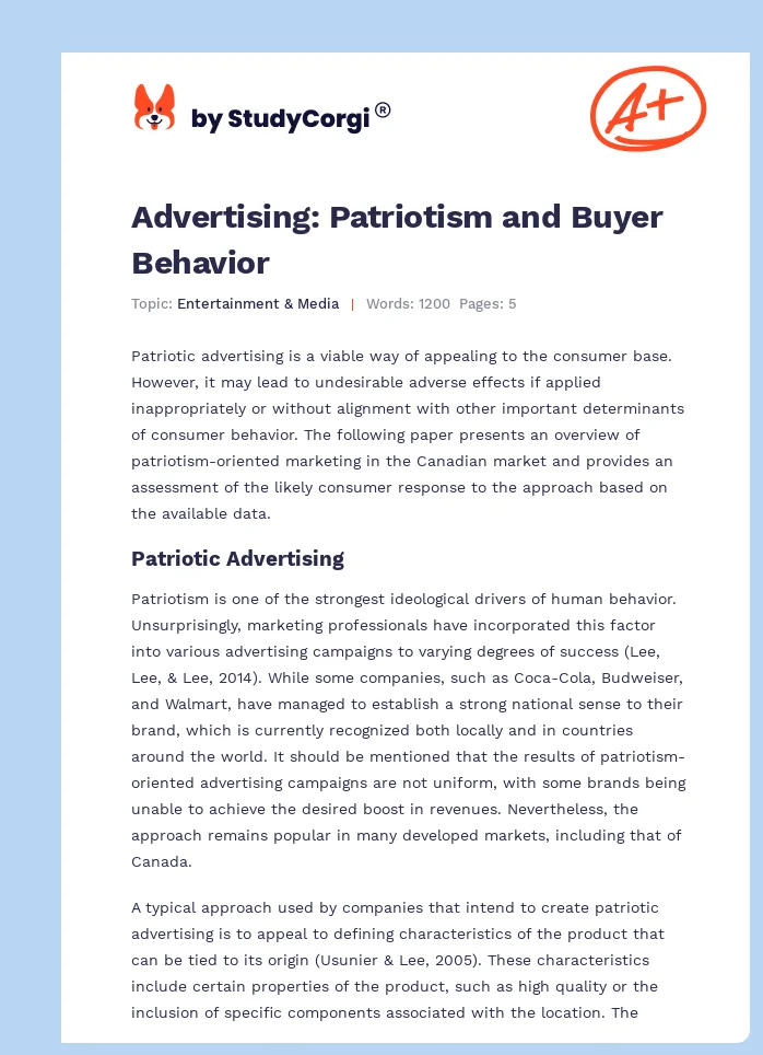 Advertising: Patriotism and Buyer Behavior. Page 1
