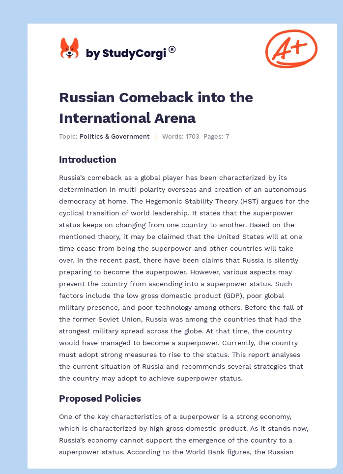 Russian Comeback into the International Arena. Page 1