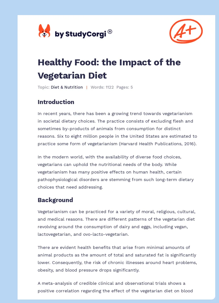 Healthy Food: the Impact of the Vegetarian Diet | Free Essay Example