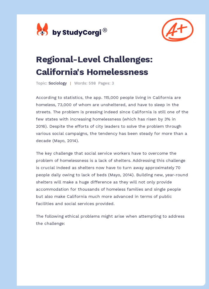 Regional-Level Challenges: California's Homelessness. Page 1