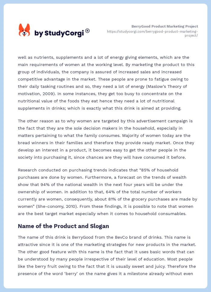 BerryGood Product Marketing Project. Page 2