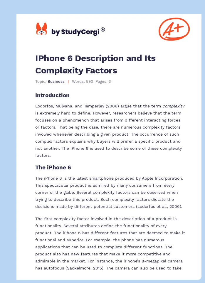 IPhone 6 Description and Its Complexity Factors. Page 1
