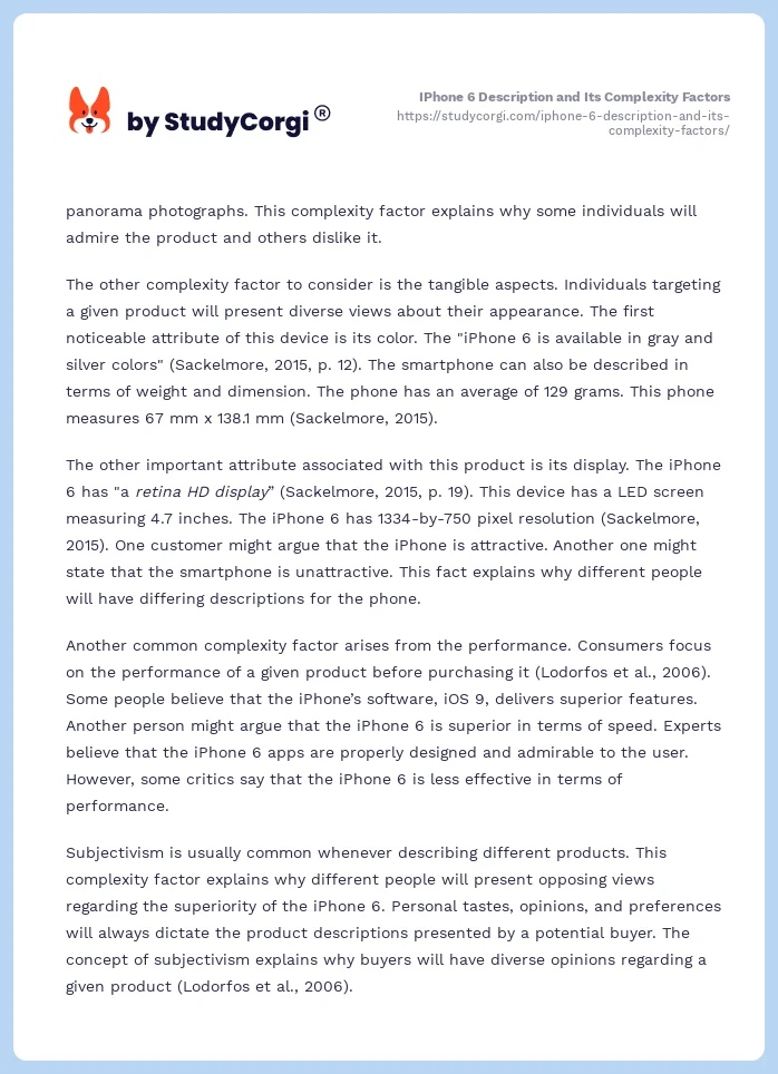 IPhone 6 Description and Its Complexity Factors. Page 2