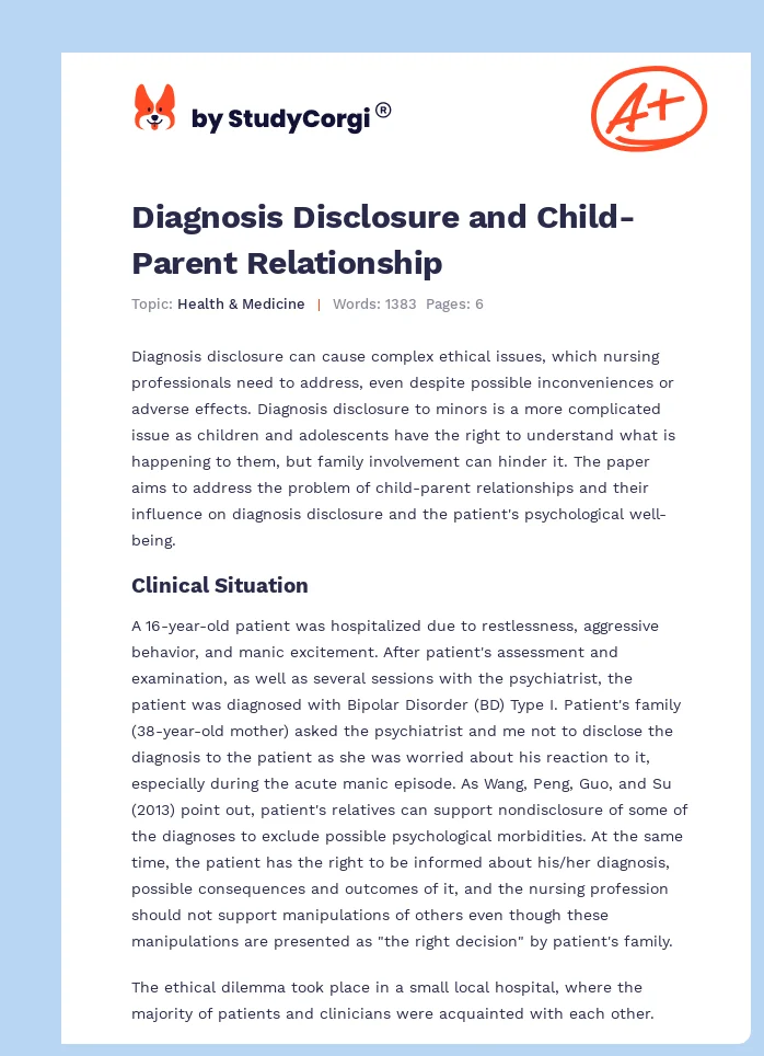 Diagnosis Disclosure and Child-Parent Relationship. Page 1