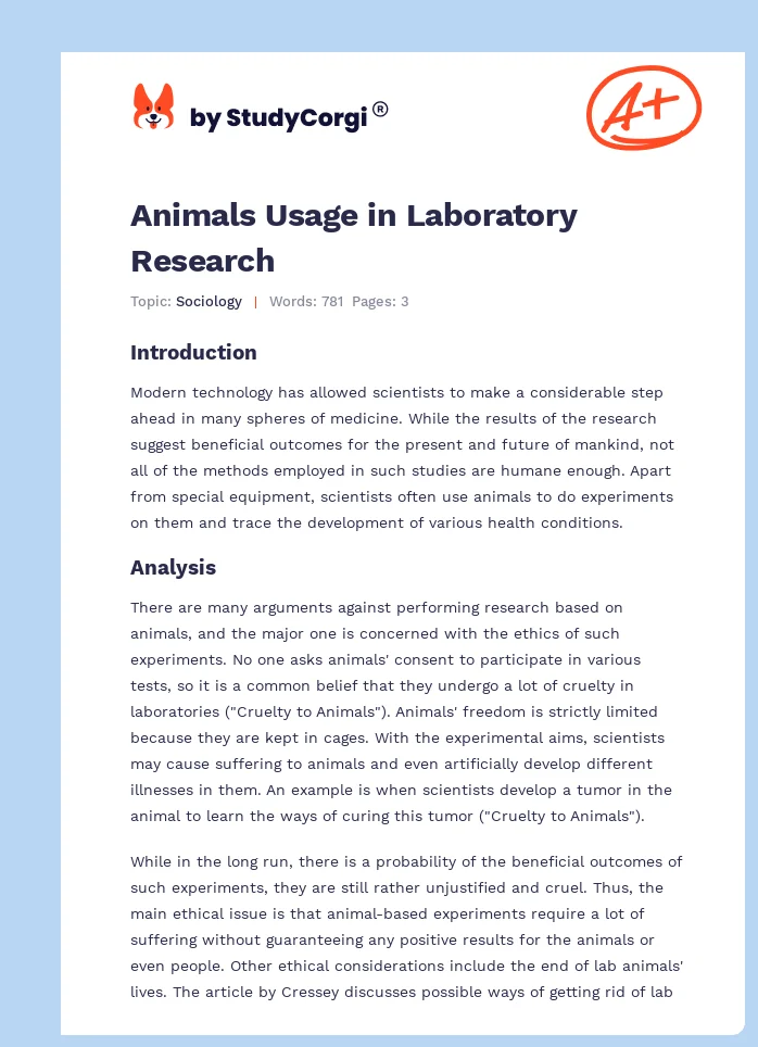 Animals Usage in Laboratory Research. Page 1