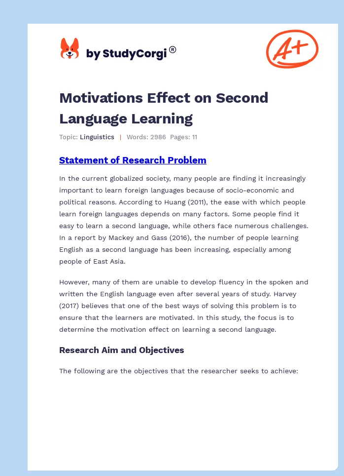 Motivations Effect on Second Language Learning. Page 1