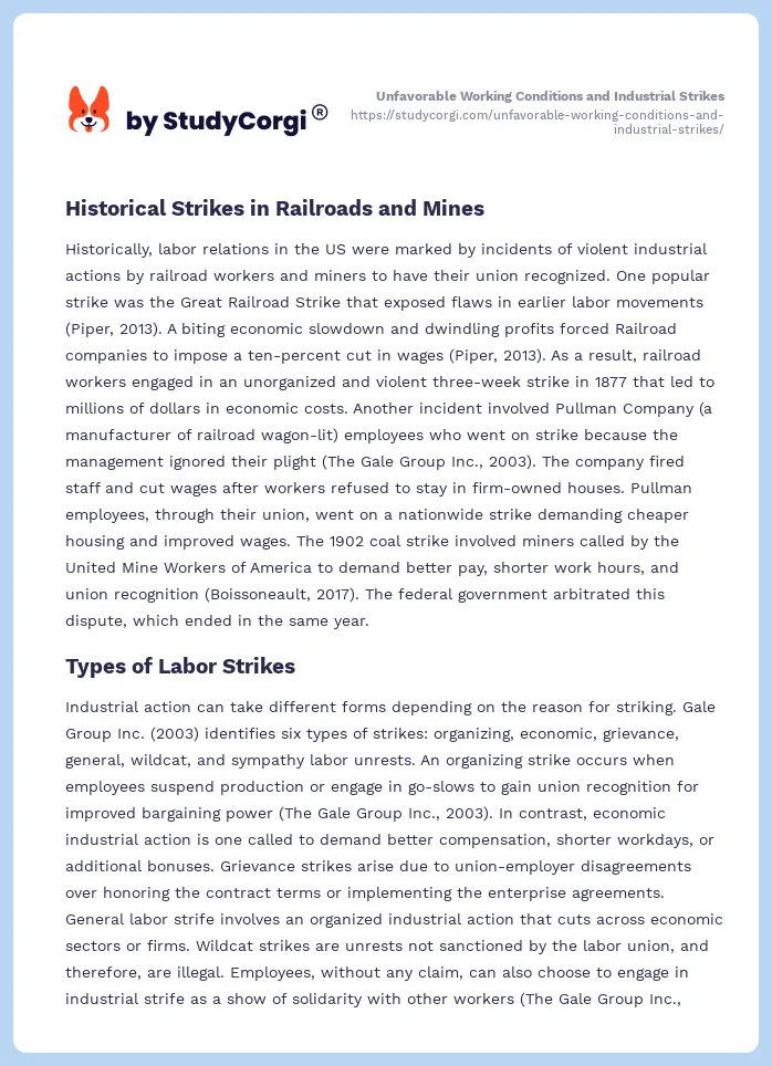 Unfavorable Working Conditions and Industrial Strikes. Page 2