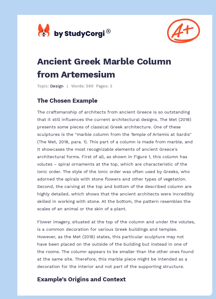 Ancient Greek Marble Column from Artemesium. Page 1