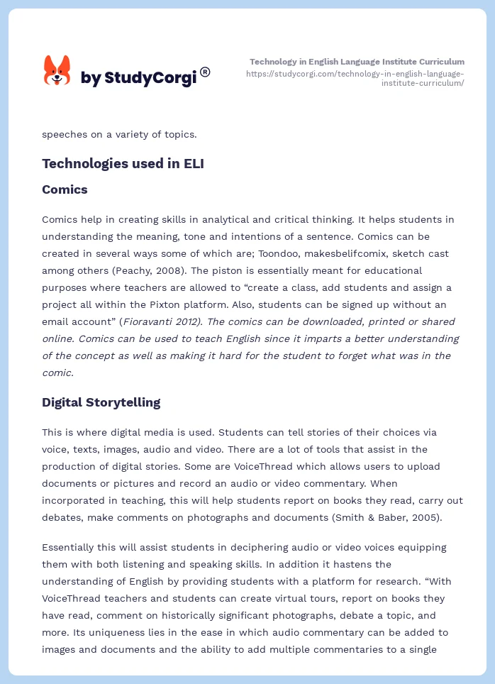 Technology in English Language Institute Curriculum. Page 2