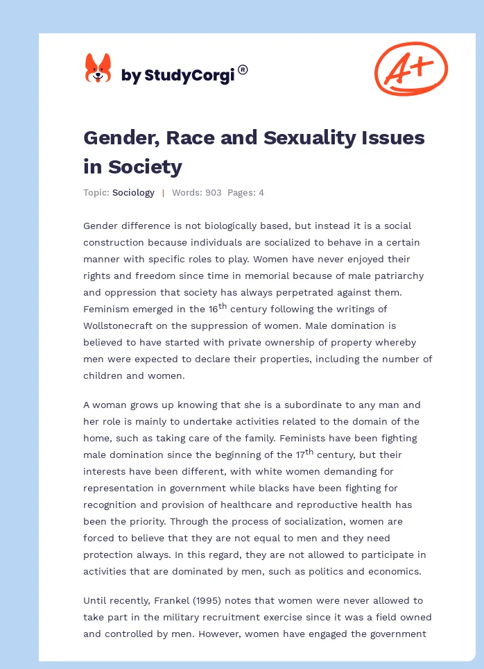 Gender, Race and Sexuality Issues in Society. Page 1