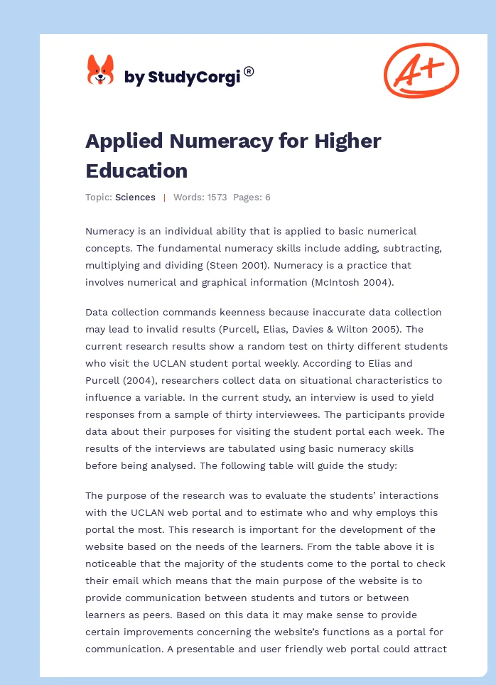 Applied Numeracy for Higher Education. Page 1