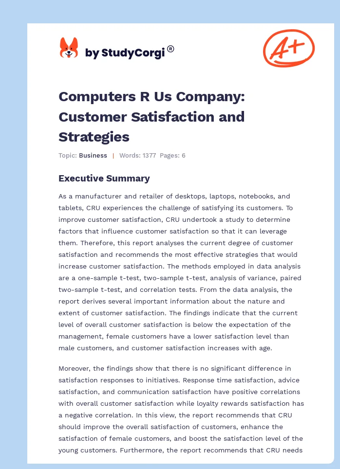 Computers R Us Company: Customer Satisfaction and Strategies. Page 1