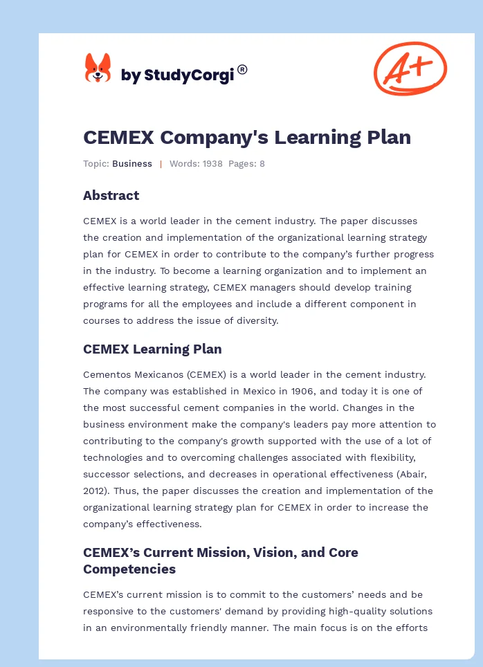 CEMEX Company's Learning Plan. Page 1