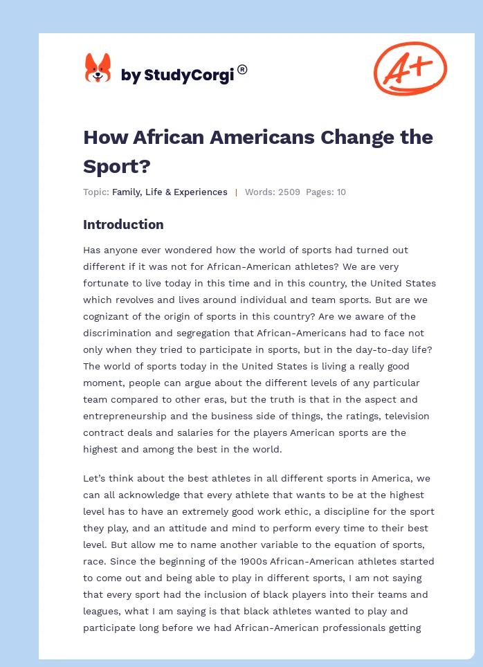 How African Americans Change the Sport?. Page 1