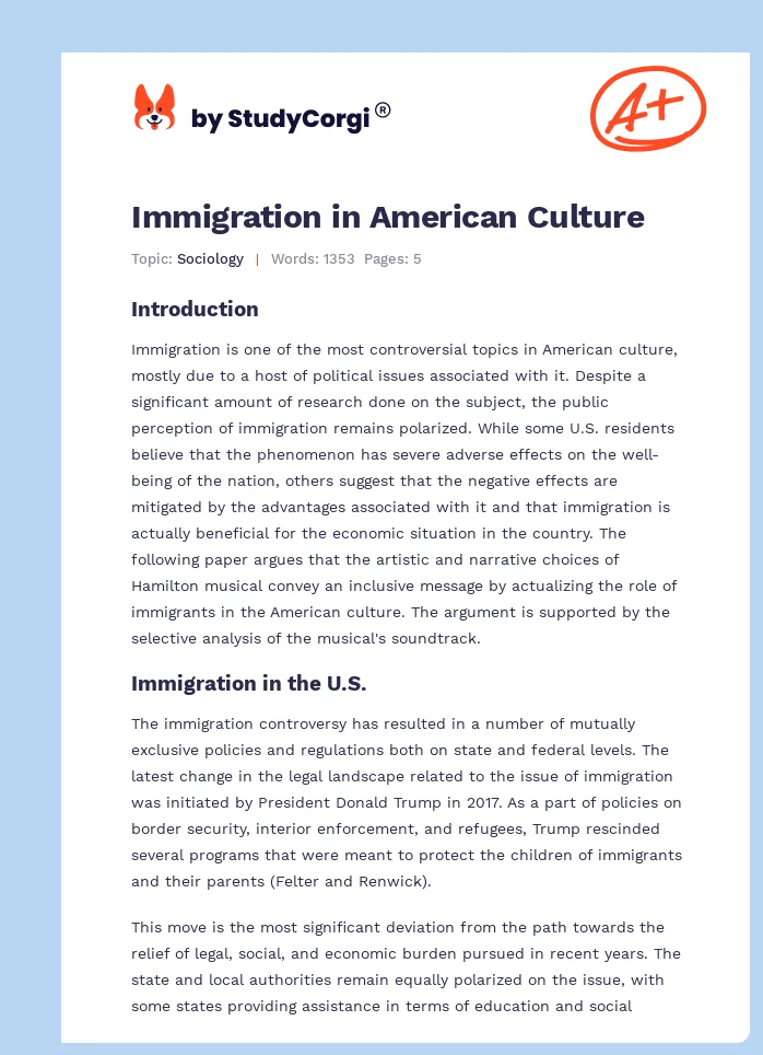 Immigration in American Culture. Page 1