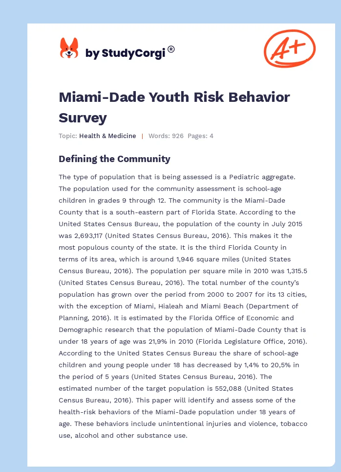 Miami-Dade Youth Risk Behavior Survey. Page 1
